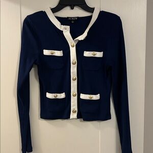 J. Crew Blue and White Cardigan with Gold Buttons